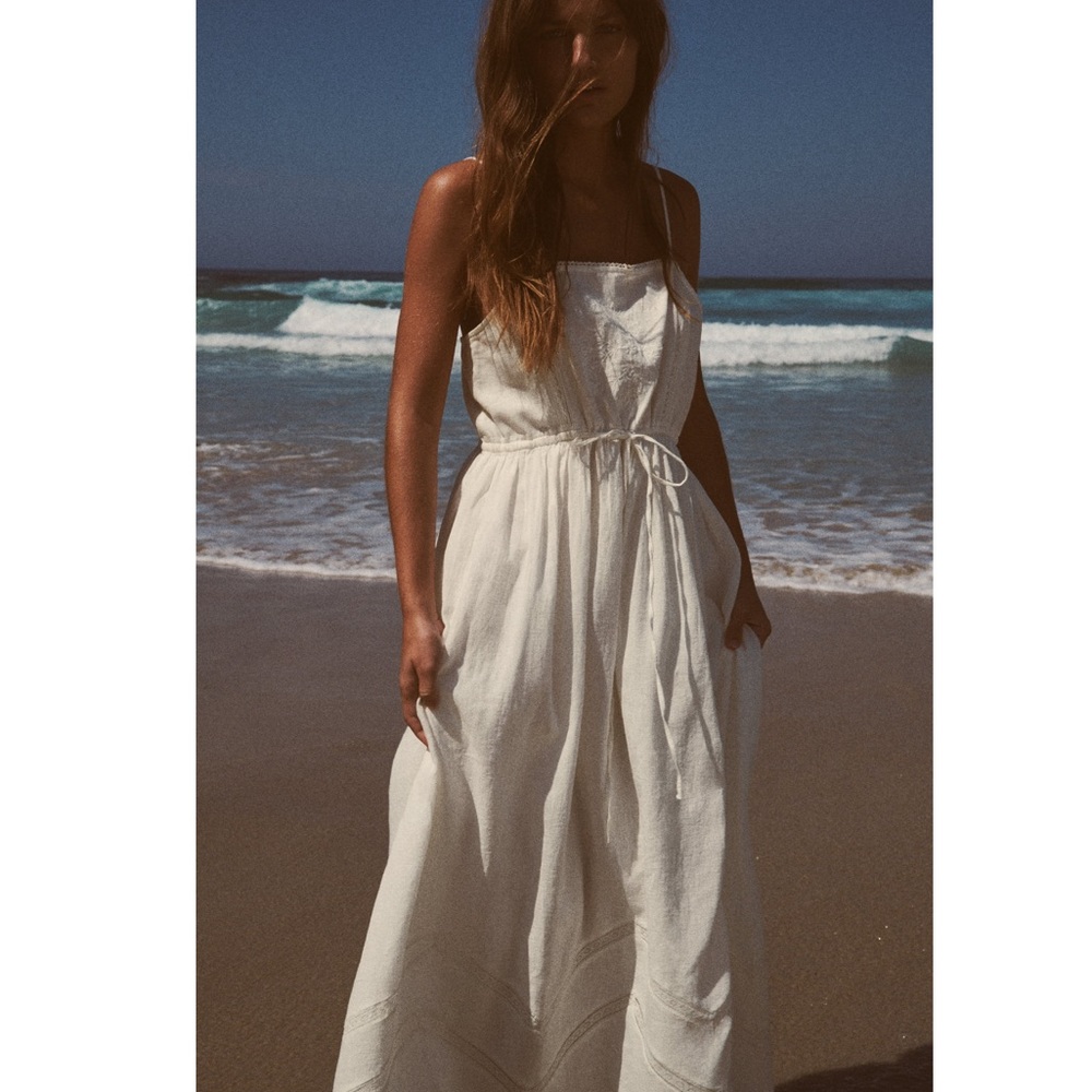 Zara EMBROIDERED LINEN BLEND DRESS